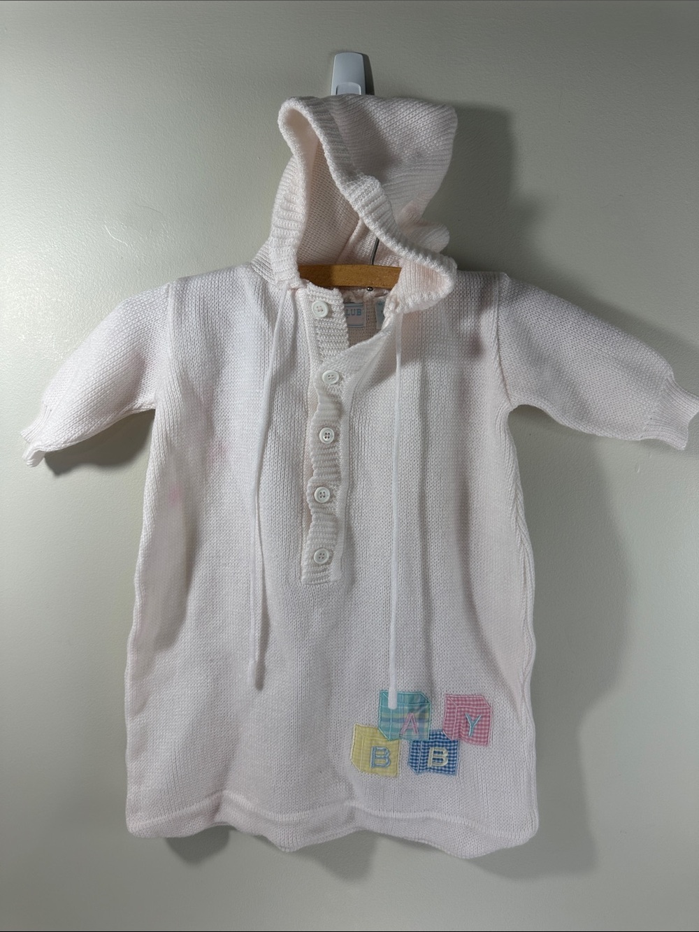Vintage Class Club Baby Pink Knit Sweater Hooded Sack for Infants